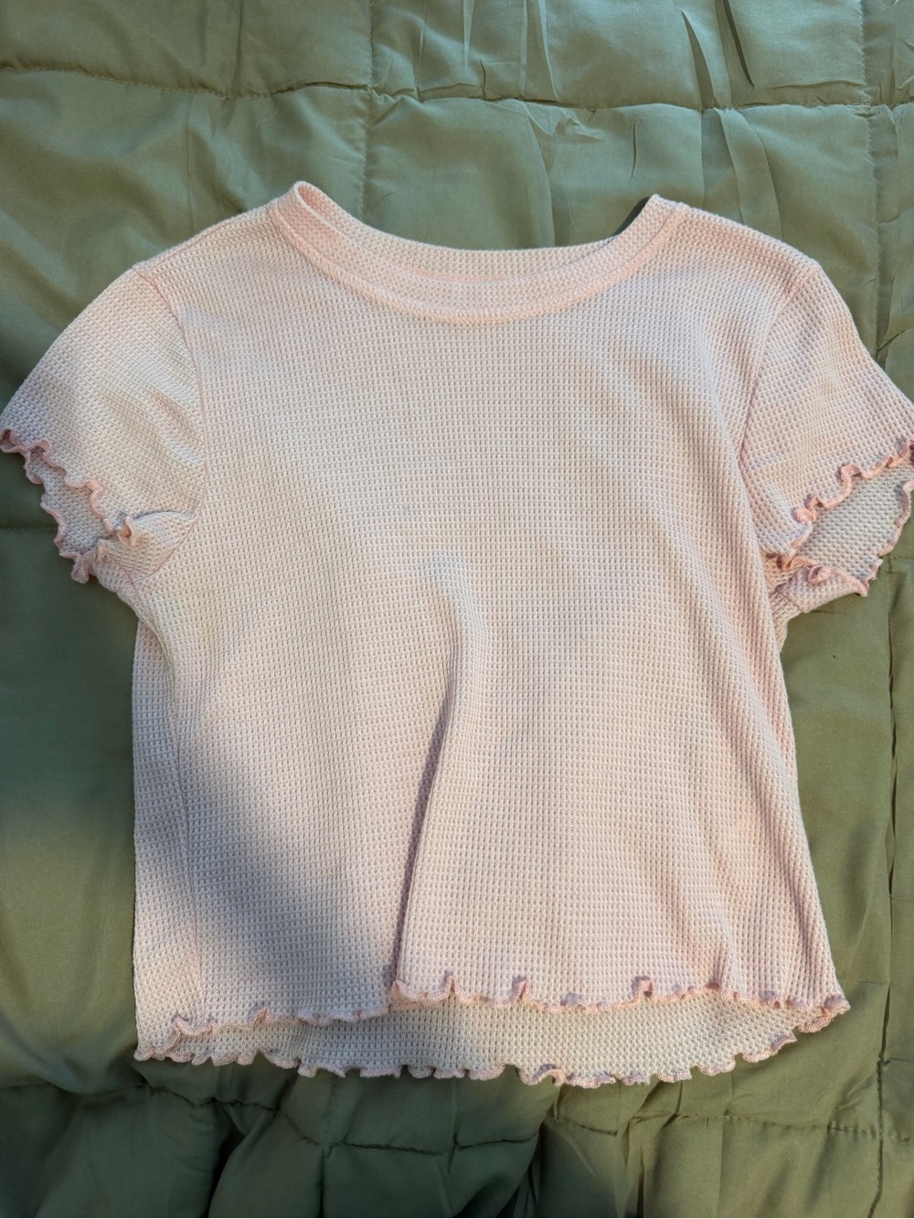 Women’s Pink Ruffle Hem Short Sleeve Top